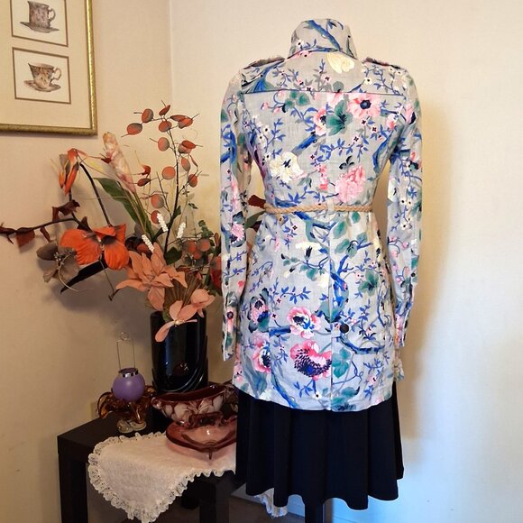 NWT DEPT Women's Elegant Floral Printed Fall Winter Trench Coat with Belt - Picture 11 of 13